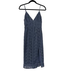 Lover and friends lace blue midi strap lace women's body on dress back zipper  S